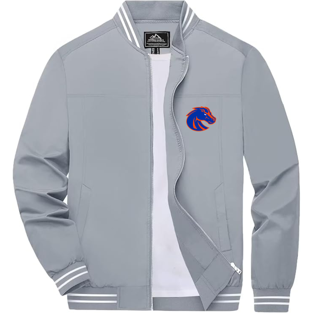 Men's Boise State Broncos  Lightweight Zip-Up Bomber Jacket with Ribbed Collar and Cuffs Versatile Casual Outerwear