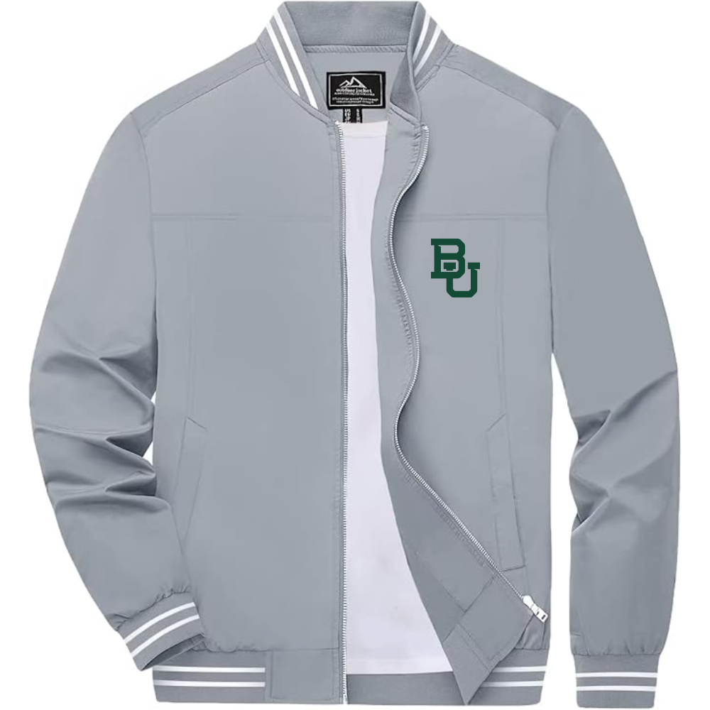 Men's Baylor Bears Lightweight Zip-Up Bomber Jacket with Ribbed Collar and Cuffs Versatile Casual Outerwear