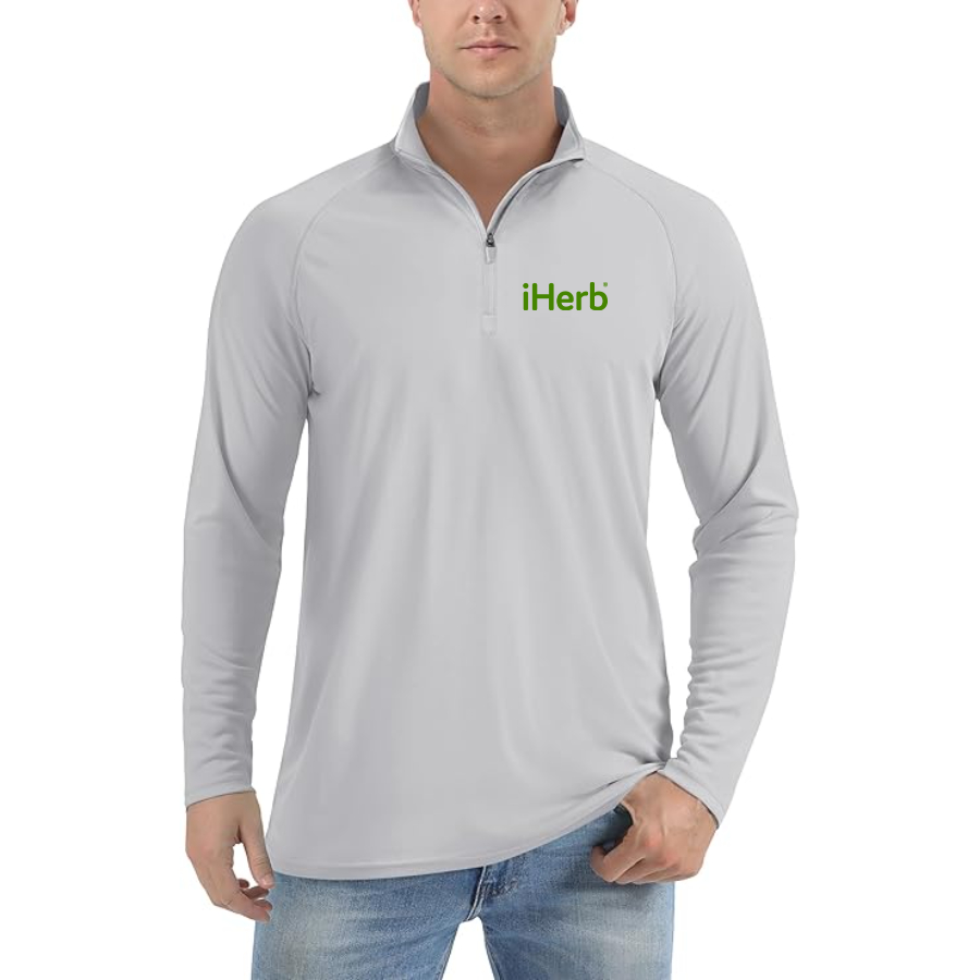 Men's iHerb Logo Lightweight Quarter-Zip Athletic Shirt Long Sleeve Performance Wear