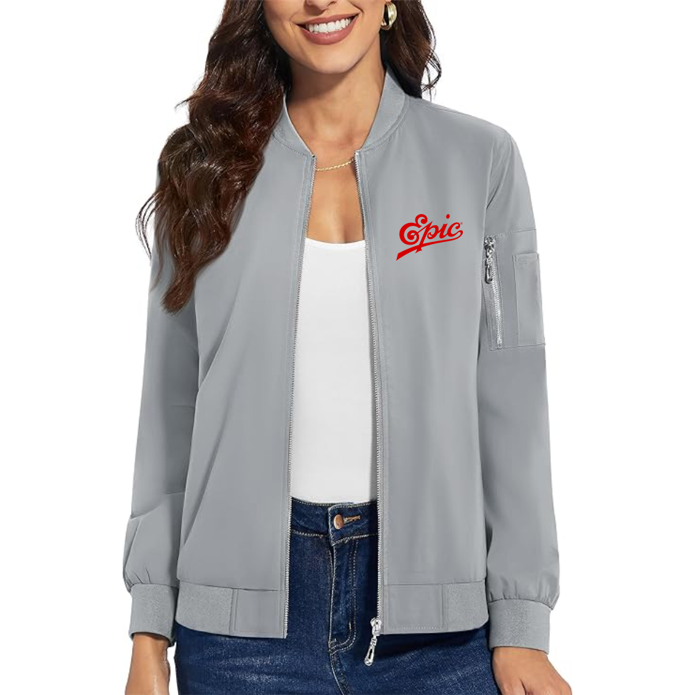 Women's Epic Records Premium Bomber Jacket with Polished Detailing and Functional Sleeve Pocket Modern Luxury Outerwear
