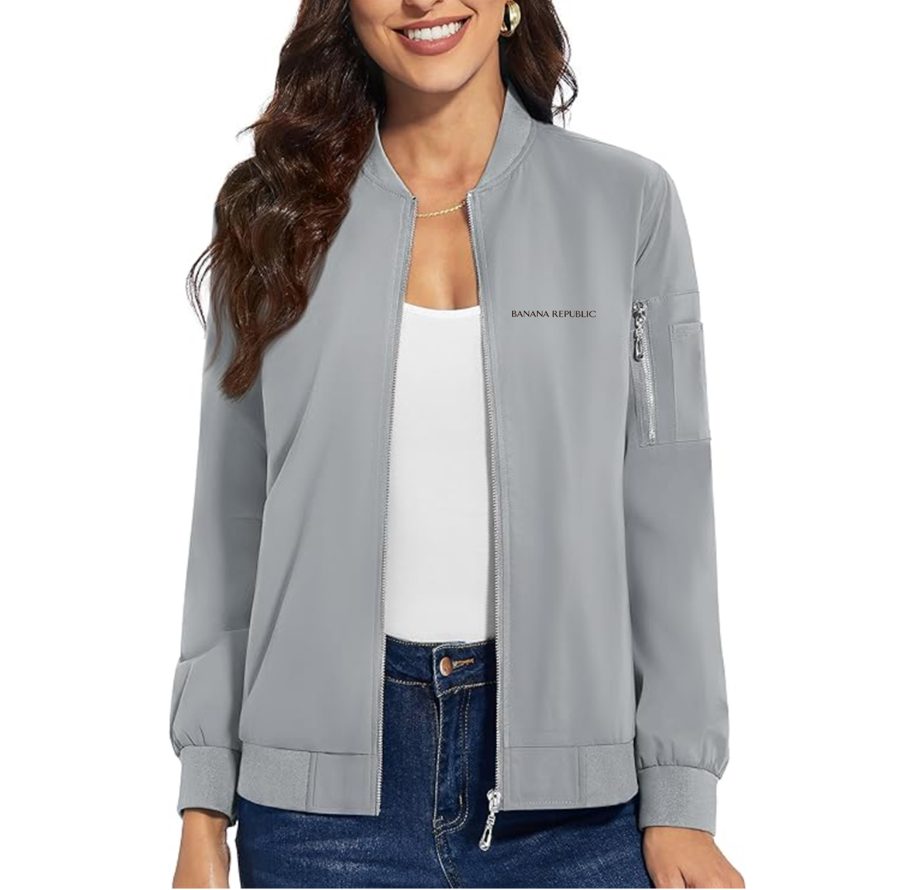 Women's Banana Republic Premium Bomber Jacket with Polished Detailing and Functional Sleeve Pocket Modern Luxury Outerwear