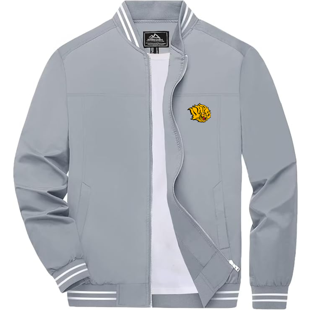 Men's  Arkansas PB Golden Lions Lightweight Zip-Up Bomber Jacket with Ribbed Collar and Cuffs Versatile Casual Outerwear