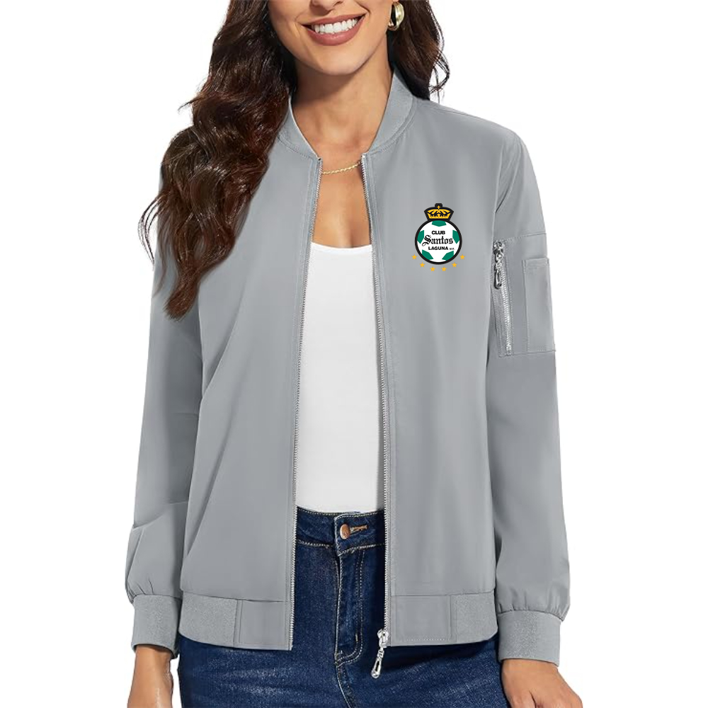 Women's Santos Laguna Soccer  Premium Bomber Jacket with Polished Detailing and Functional Sleeve Pocket Modern Luxury Outerwear