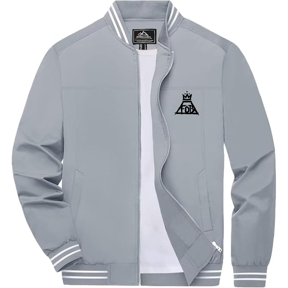Men's Fall Out Boy  Lightweight Zip-Up Bomber Jacket with Ribbed Collar and Cuffs Versatile Casual Outerwear