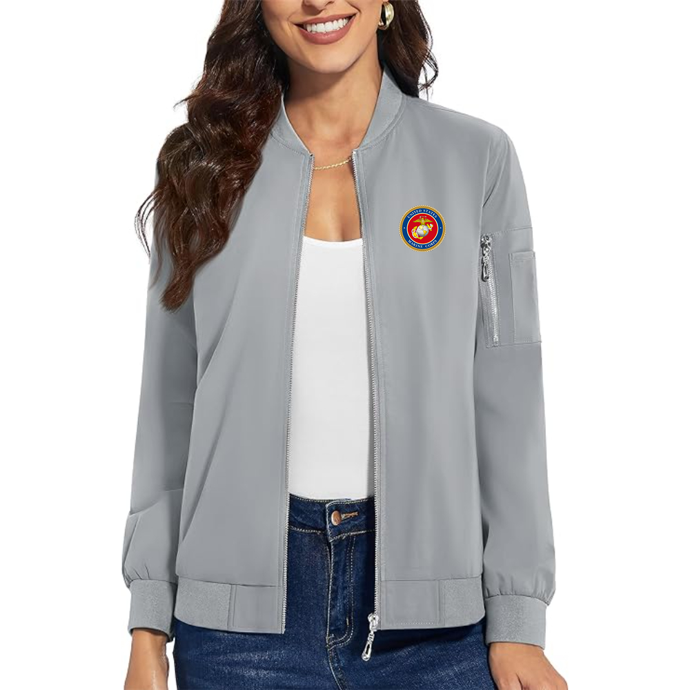 Women's USMC Emblem Premium Bomber Jacket with Polished Detailing and Functional Sleeve Pocket Modern Luxury Outerwear