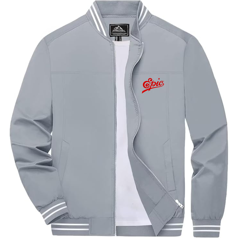 Men's Epic Records Lightweight Zip-Up Bomber Jacket with Ribbed Collar and Cuffs Versatile Casual Outerwear