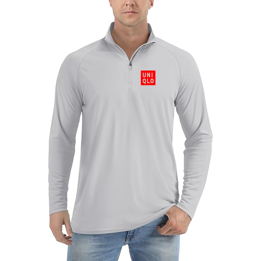 Men's Uniqlo Logo  Lightweight Quarter-Zip Athletic Shirt Long Sleeve Performance Wear
