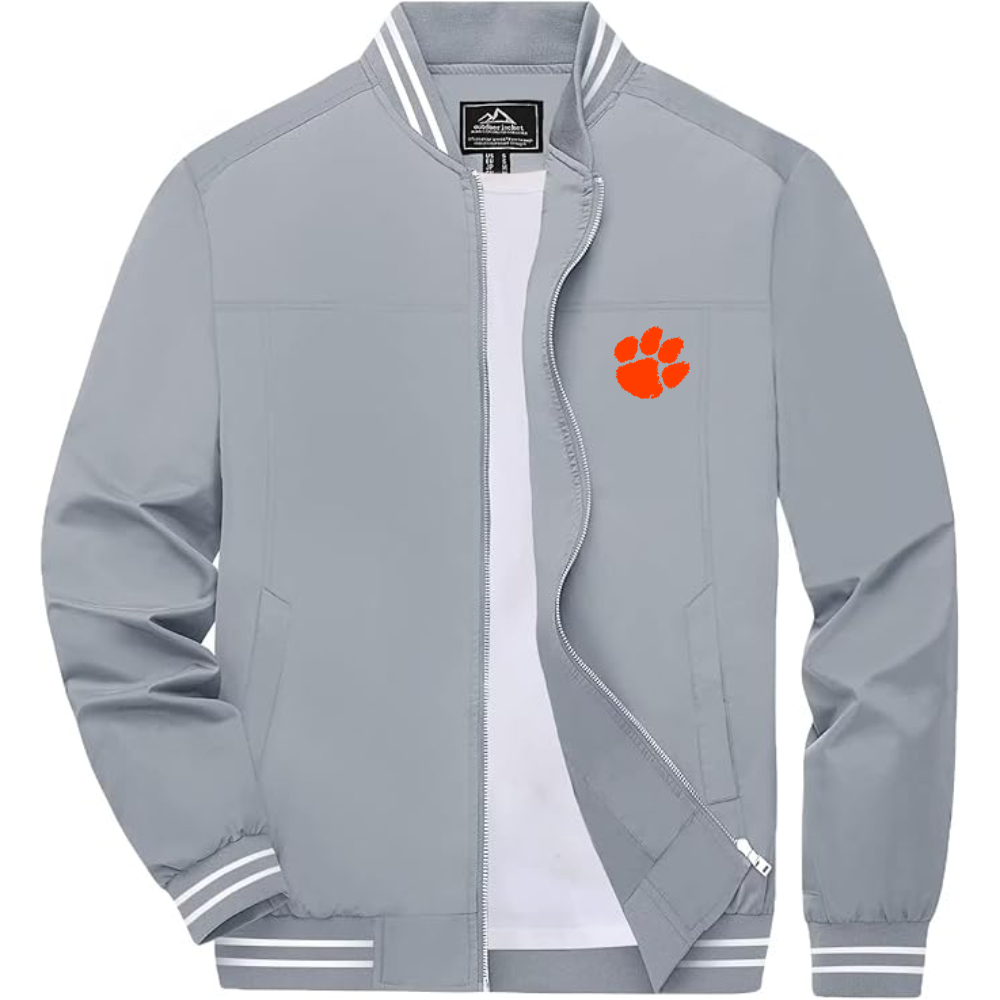 Men's Clemson Tigers Lightweight Zip-Up Bomber Jacket with Ribbed Collar and Cuffs Versatile Casual Outerwear