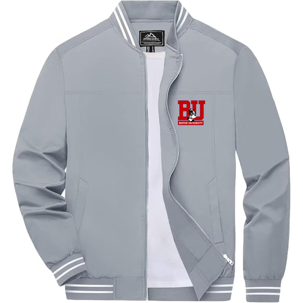 Men's Boston University Terriers Lightweight Zip-Up Bomber Jacket with Ribbed Collar and Cuffs Versatile Casual Outerwear
