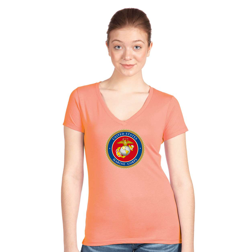 Women's   USMC Emblem Next Level V-Neck T-Shirt