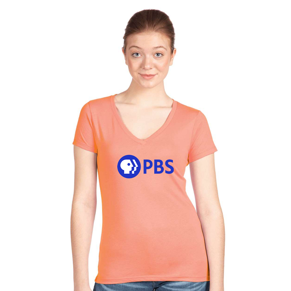 Women's PBS Blue  Next Level V-Neck T-Shirt