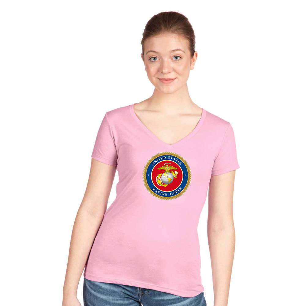 Women's   USMC Emblem Next Level V-Neck T-Shirt