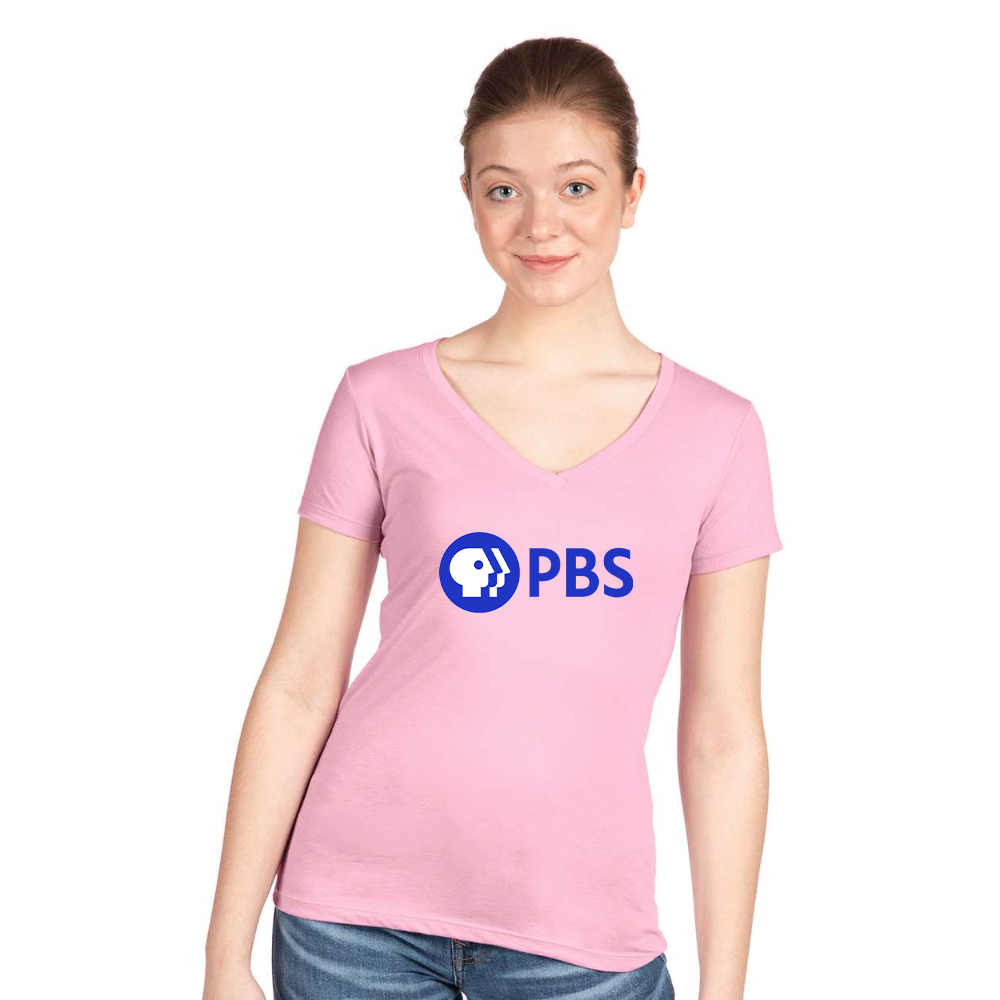 Women's PBS Blue  Next Level V-Neck T-Shirt