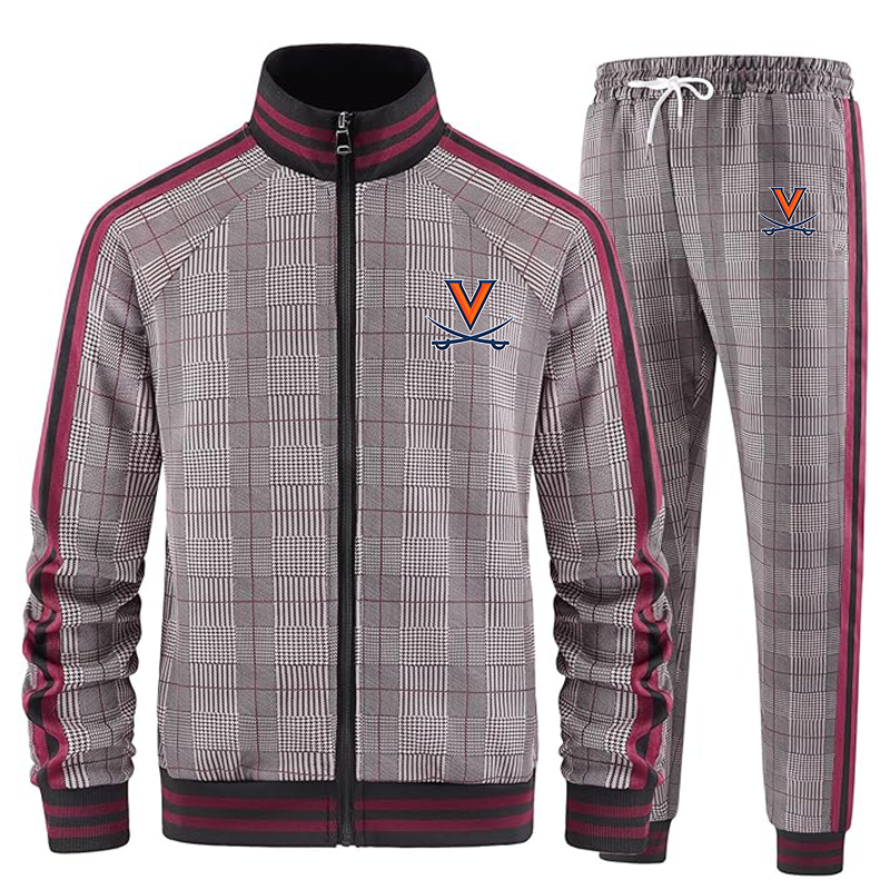 Men's (Design Here)  Tracksuits Full-zip Long Sleeve Plaid Track Jackets and Pants 2 Piece