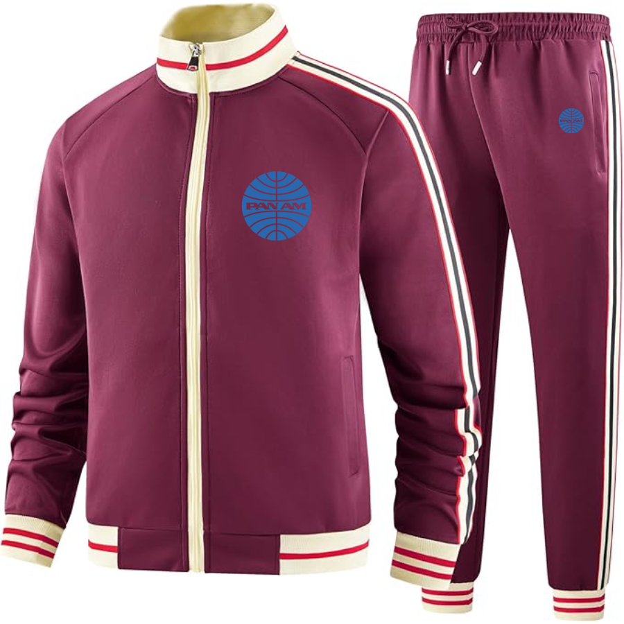 Men's Pan Am  Two Piece Designer Tracksuit with Bold Striped Accents and Zippered Front Elevated Athletic Wear