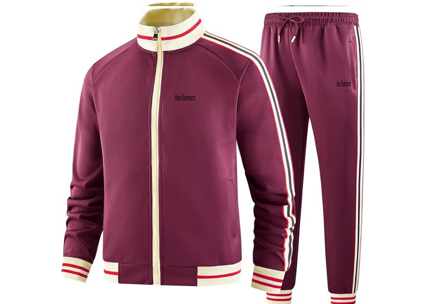 Men's Ann Summers Two Piece Designer Tracksuit with Bold Striped Accents and Zippered Front Elevated Athletic