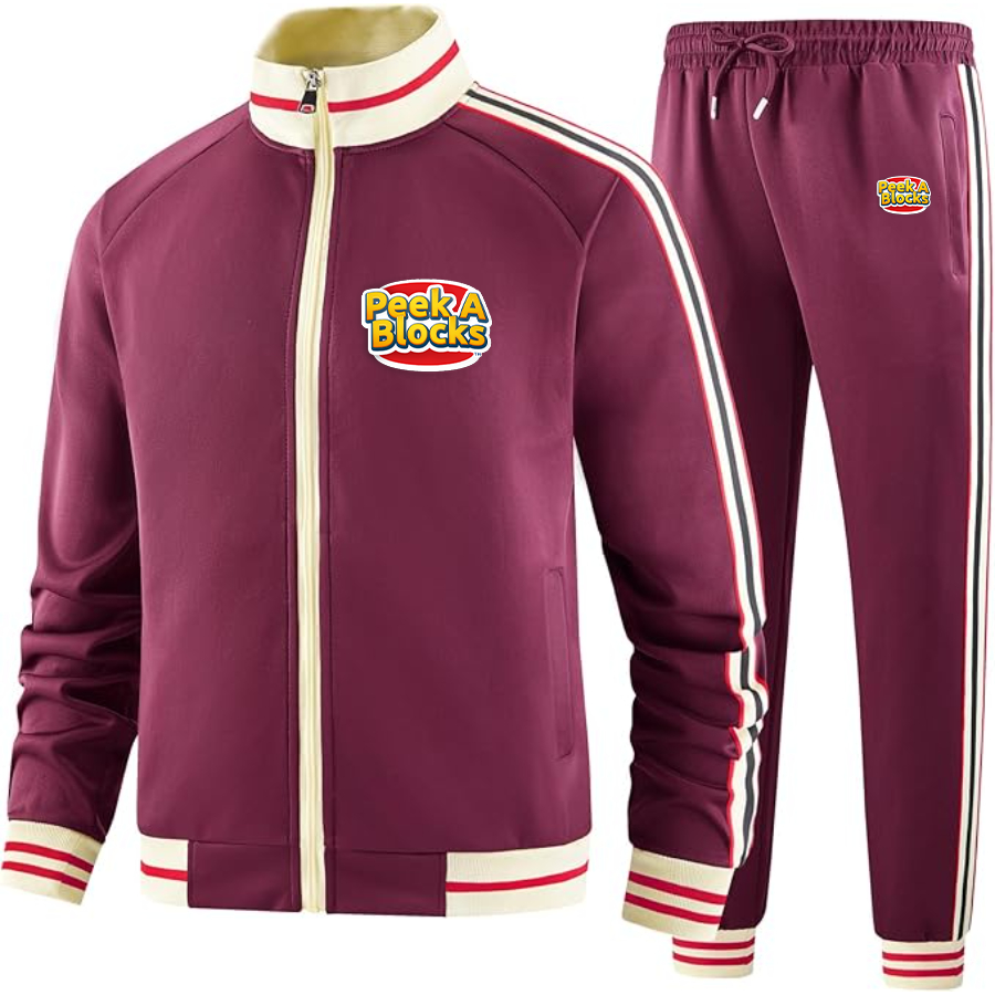 Men's  Peek A Blocks  Two Piece Designer Tracksuit with Bold Striped Accents and Zippered Front Elevated Athletic Wear