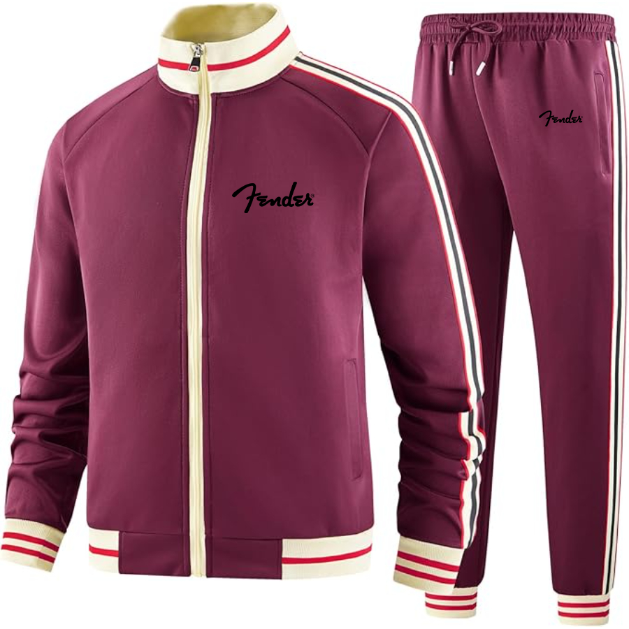 Men's Fender  Two Piece Designer Tracksuit with Bold Striped Accents and Zippered Front Elevated Athletic