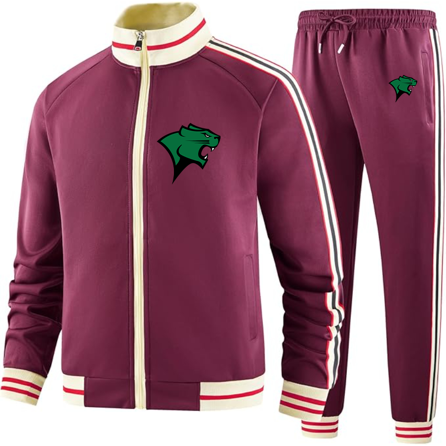 Men's Chicago State Cougars   Two Piece Designer Tracksuit with Bold Striped Accents and Zippered Front Elevated Athletic