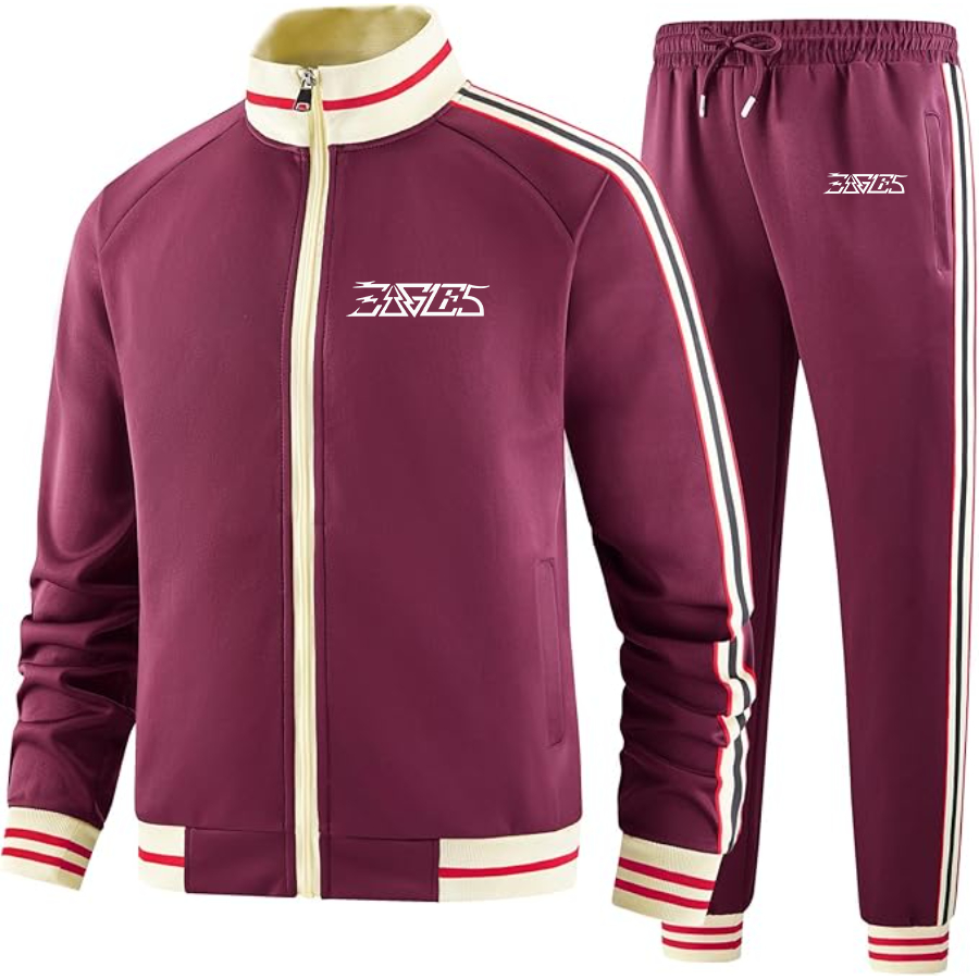 Men's Eagles Two Piece Designer Tracksuit with Bold Striped Accents and Zippered Front Elevated Athletic