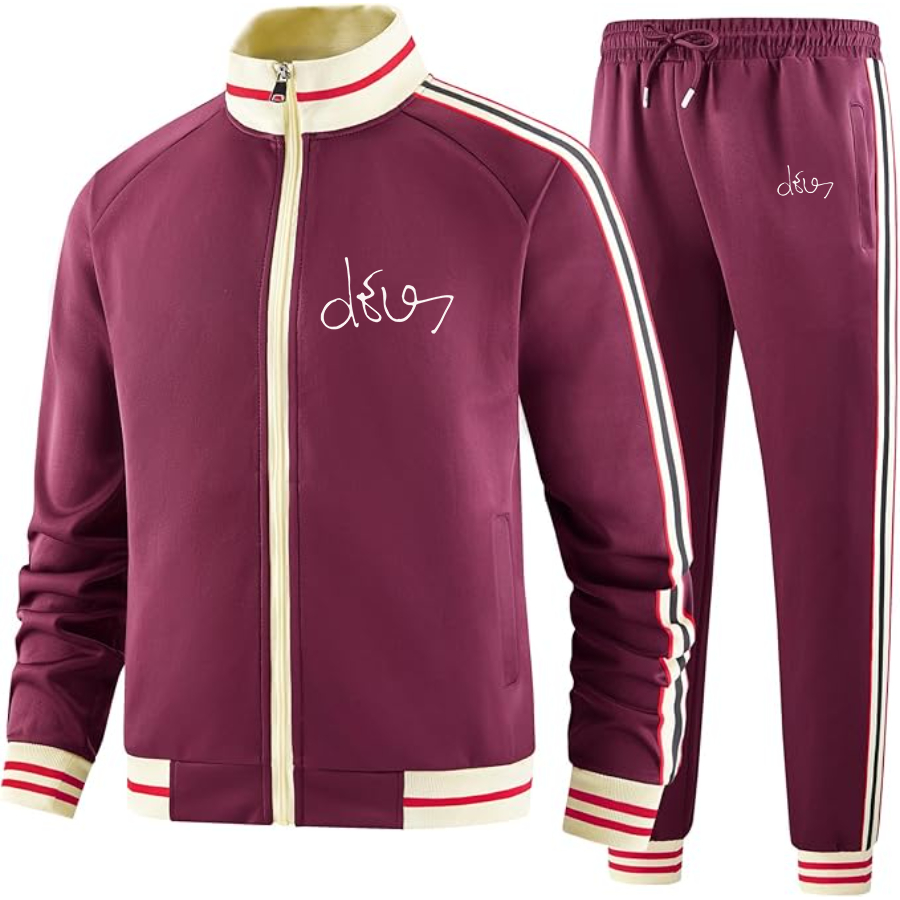 Men's dEUS Two Piece Designer Tracksuit with Bold Striped Accents and Zippered Front Elevated Athletic