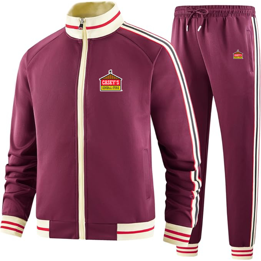 Men's Casey's General Store Two Piece Designer Tracksuit with Bold Striped Accents and Zippered Front Elevated Athletic