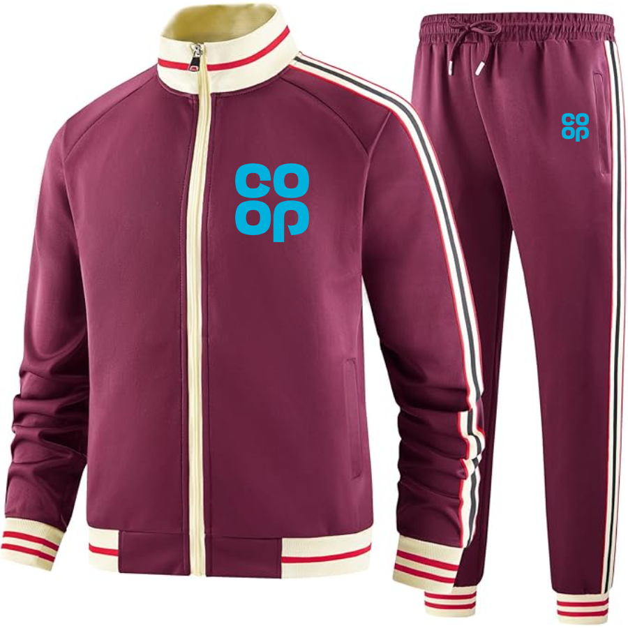 Men's CoOp Two Piece Designer Tracksuit with Bold Striped Accents and Zippered Front Elevated Athletic
