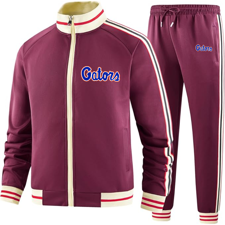 Men's Florida Gators Script Two Piece Designer Tracksuit with Bold Striped Accents and Zippered Front Elevated Athletic Wear