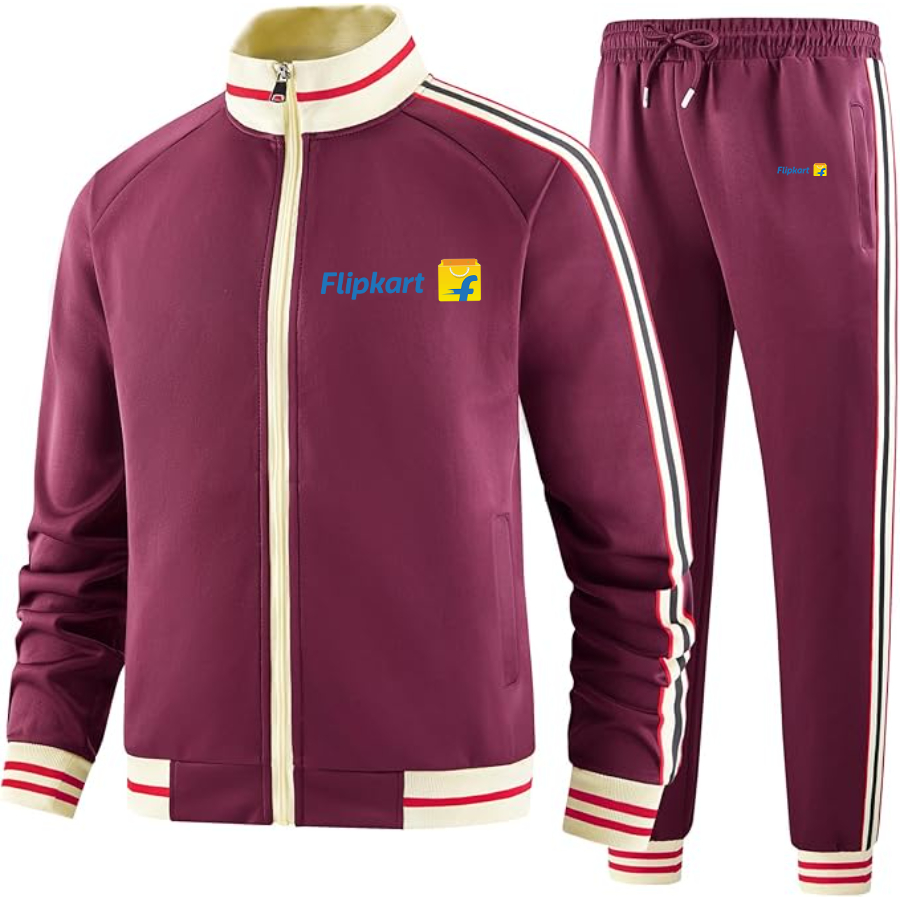 Men's  Flipkart Two Piece Designer Tracksuit with Bold Striped Accents and Zippered Front Elevated Athletic Wear
