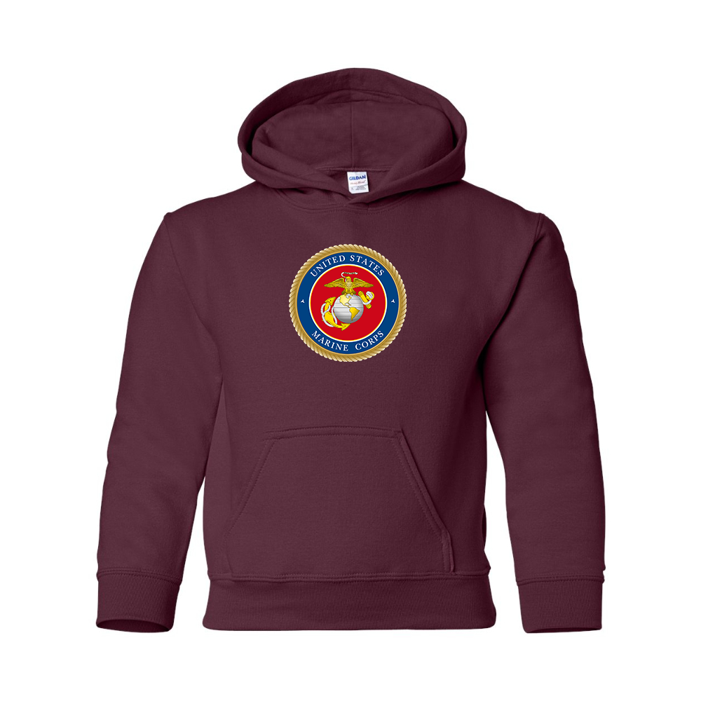 Youth  USMC Emblem Gildan Heavy Blend  Hooded Sweatshirt