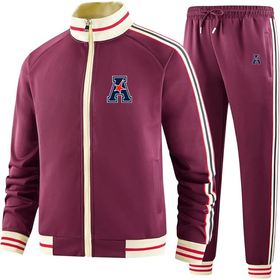 Men's American Athletic Conference  Two Piece Designer Tracksuit with Bold Striped Accents and Zippered Front Elevated Athletic