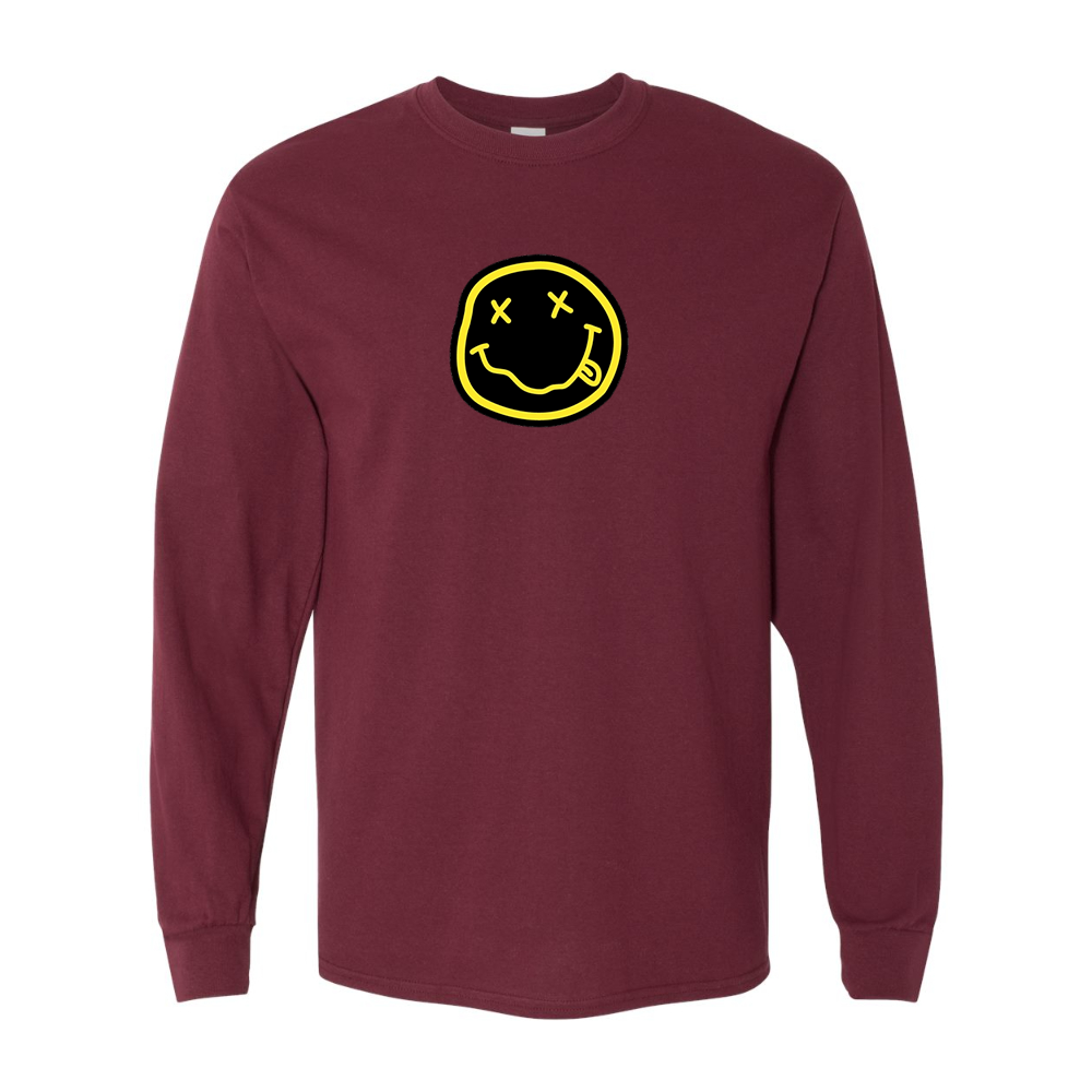 Men's Nirvana Yellow and Black Face Gildan Heavy Cotton Long Sleeve T-Shirt
