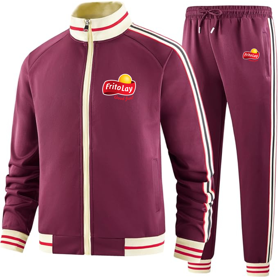 Men's Frito Lay Two Piece Designer Tracksuit with Bold Striped Accents and Zippered Front Elevated Athletic Wear
