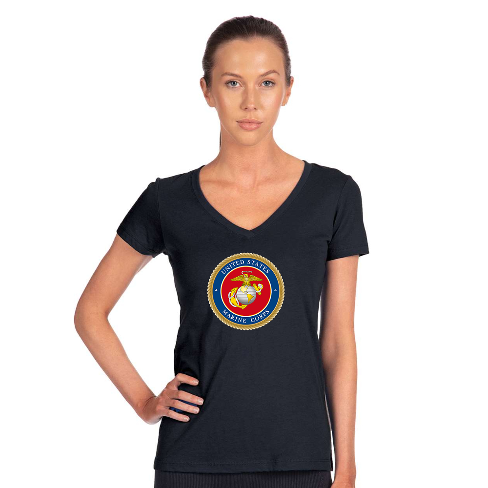 Women's   USMC Emblem Next Level V-Neck T-Shirt