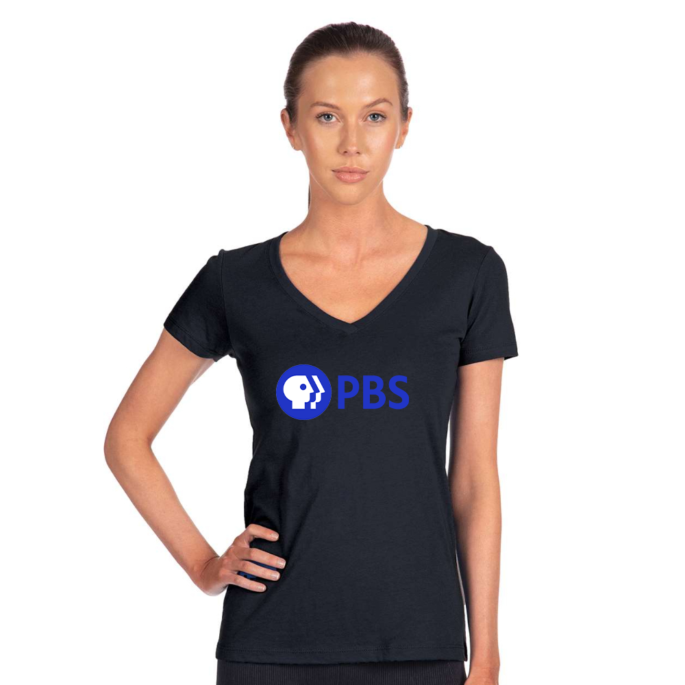 Women's PBS Blue  Next Level V-Neck T-Shirt