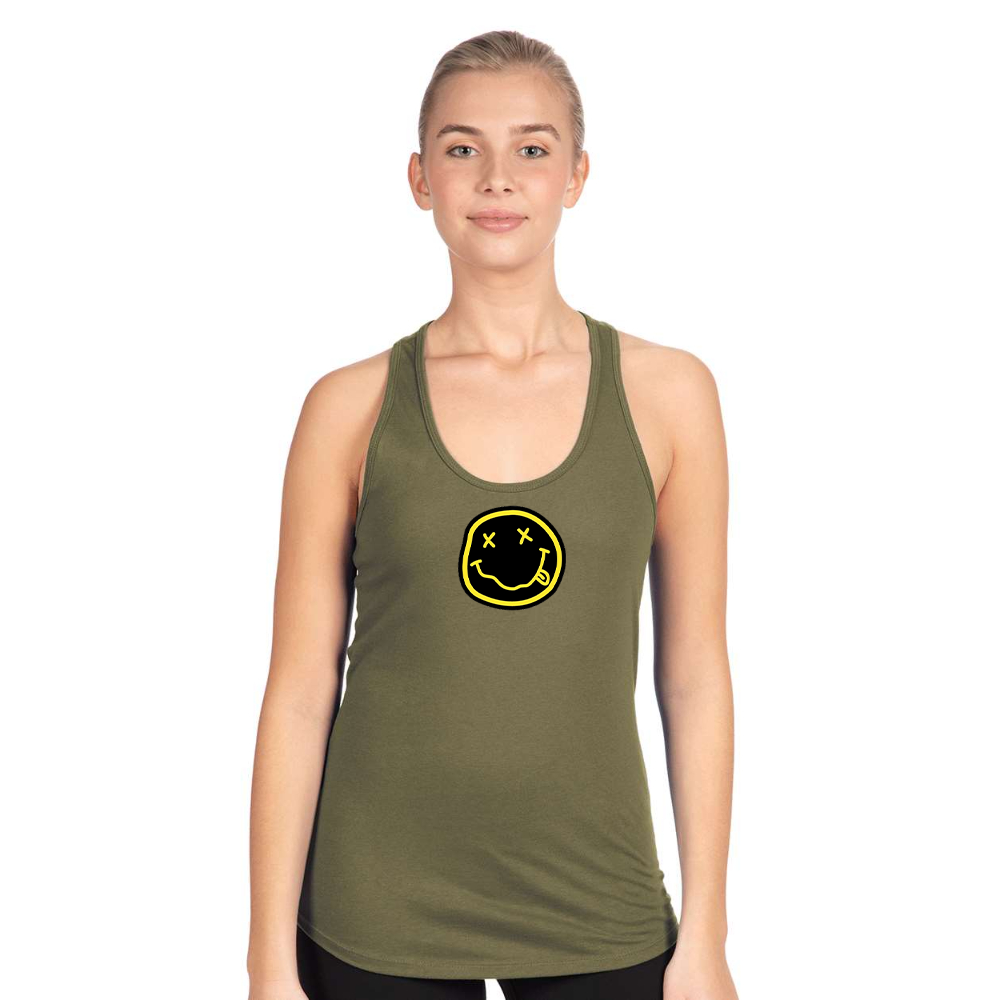 Women's Nirvana Yellow and Black Face Next Level Ideal Racerback Tank