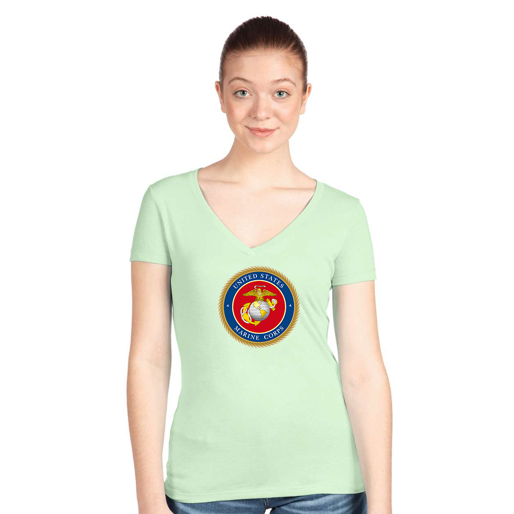 Women's   USMC Emblem Next Level V-Neck T-Shirt