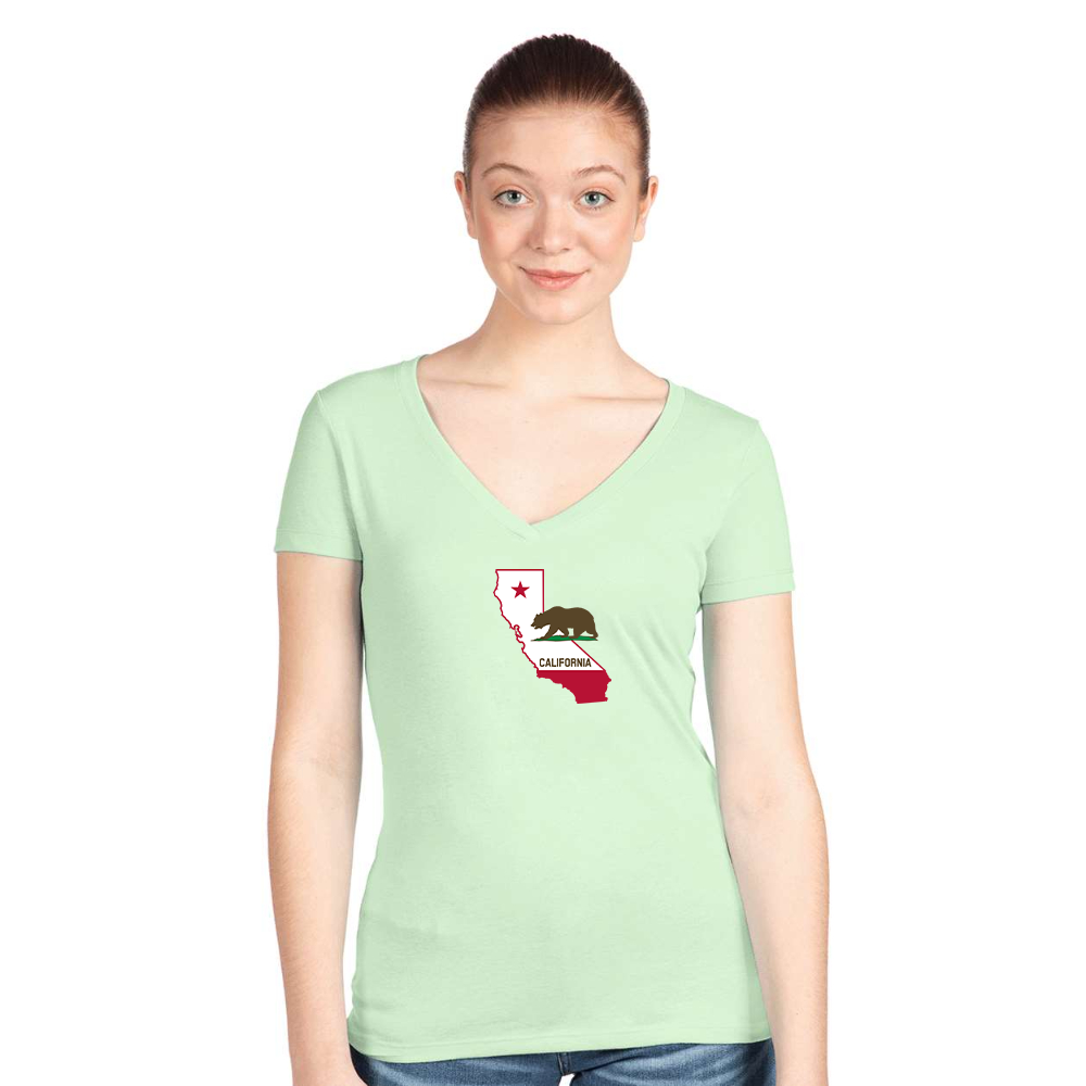 Women's California Bear Map Next Level V-Neck T-Shirt