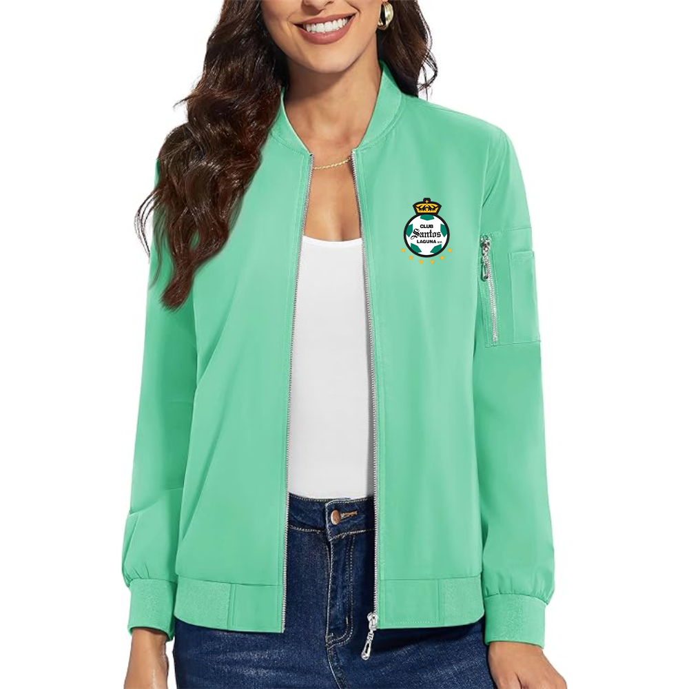 Women's Santos Laguna Soccer  Premium Bomber Jacket with Polished Detailing and Functional Sleeve Pocket Modern Luxury Outerwear