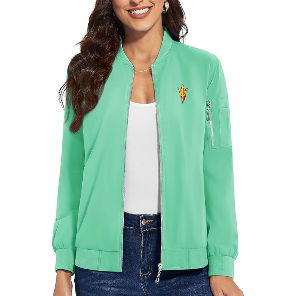Women's   Arizona State Sun Devils Premium Bomber Jacket with Polished Detailing and Functional Sleeve Pocket Modern Luxury Outerwear