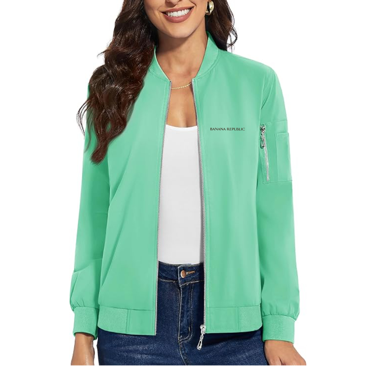 Women's Banana Republic Premium Bomber Jacket with Polished Detailing and Functional Sleeve Pocket Modern Luxury Outerwear