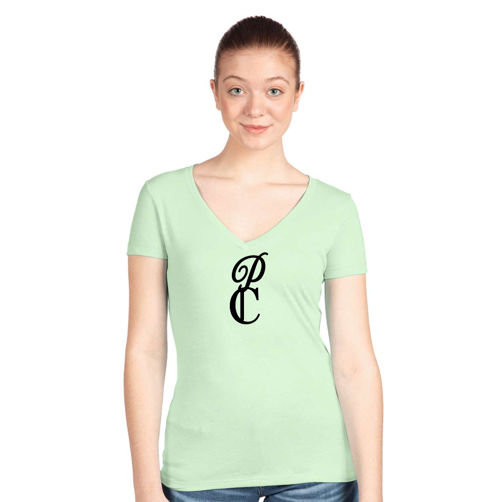 Women's P & C Black  Next Level V-Neck T-Shirt