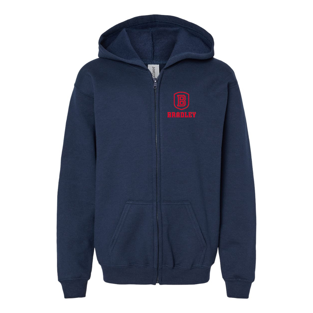 Youth Bradley Braves Gildan Heavy Blend Full Zip Hooded Sweatshirt