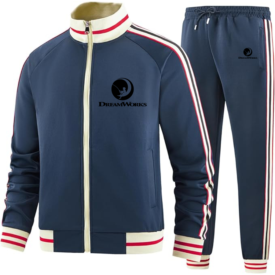 Men's  Dreamworks  Two Piece Designer Tracksuit with Bold Striped Accents and Zippered Front Elevated Athletic Wear