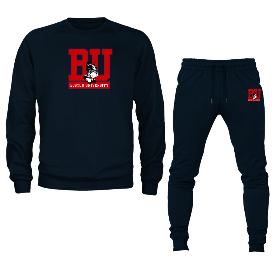 Men's Boston University Terriers Crewneck Sweatshirt Joggers Suit