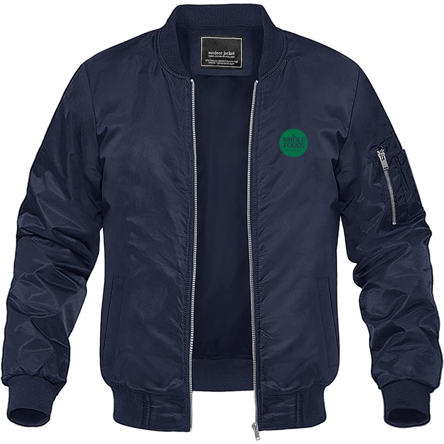 Men's Whole Foods Market Lightweight Bomber Jacket Windbreaker Softshell Varsity Jacket Coat