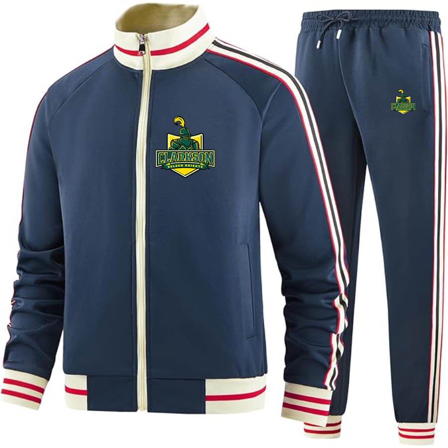 Men's Clarkson Golden Knights Two Piece Designer Tracksuit with Bold Striped Accents and Zippered Front Elevated Athletic