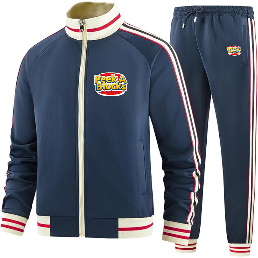 Men's  Peek A Blocks  Two Piece Designer Tracksuit with Bold Striped Accents and Zippered Front Elevated Athletic Wear