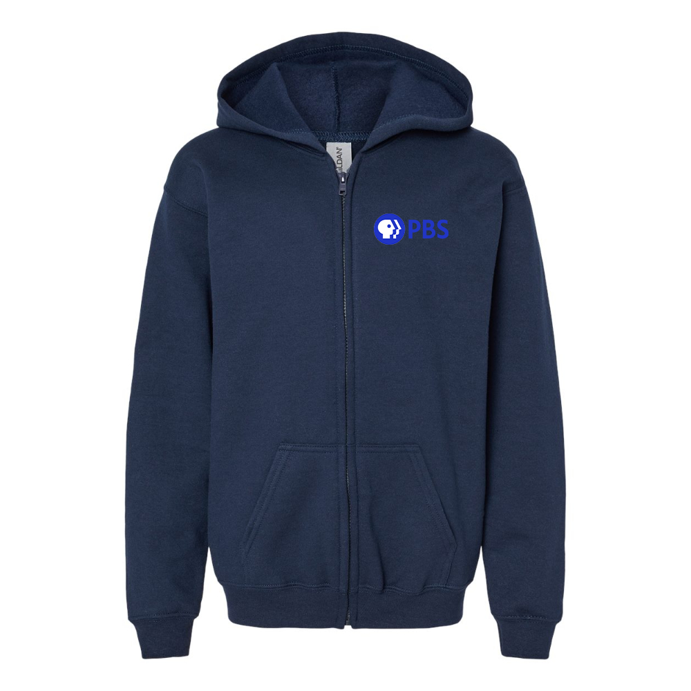 Youth PBS Blue Gildan Heavy Blend Full Zip Hooded Sweatshirt