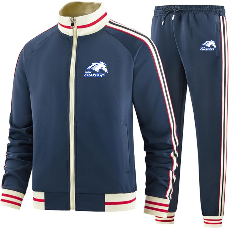 Men's Alabama Huntsville Chargers  Two Piece Designer Tracksuit with Bold Striped Accents and Zippered Front Elevated Athletic Wear